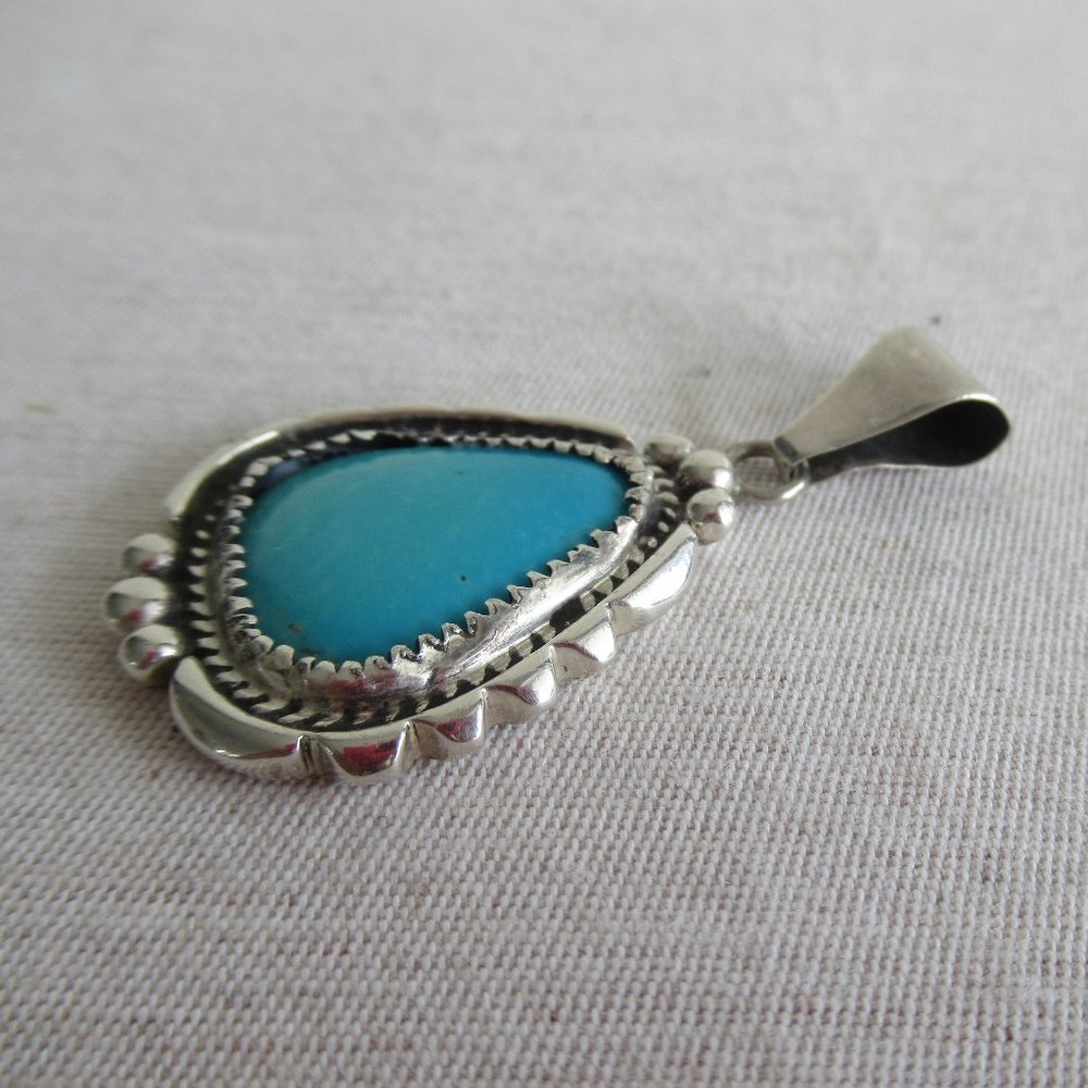 VTG State Sterling Silver Sleeping B Turquoise Navajo Pendant Signed WP 1.75" H - Picture 4 of 11